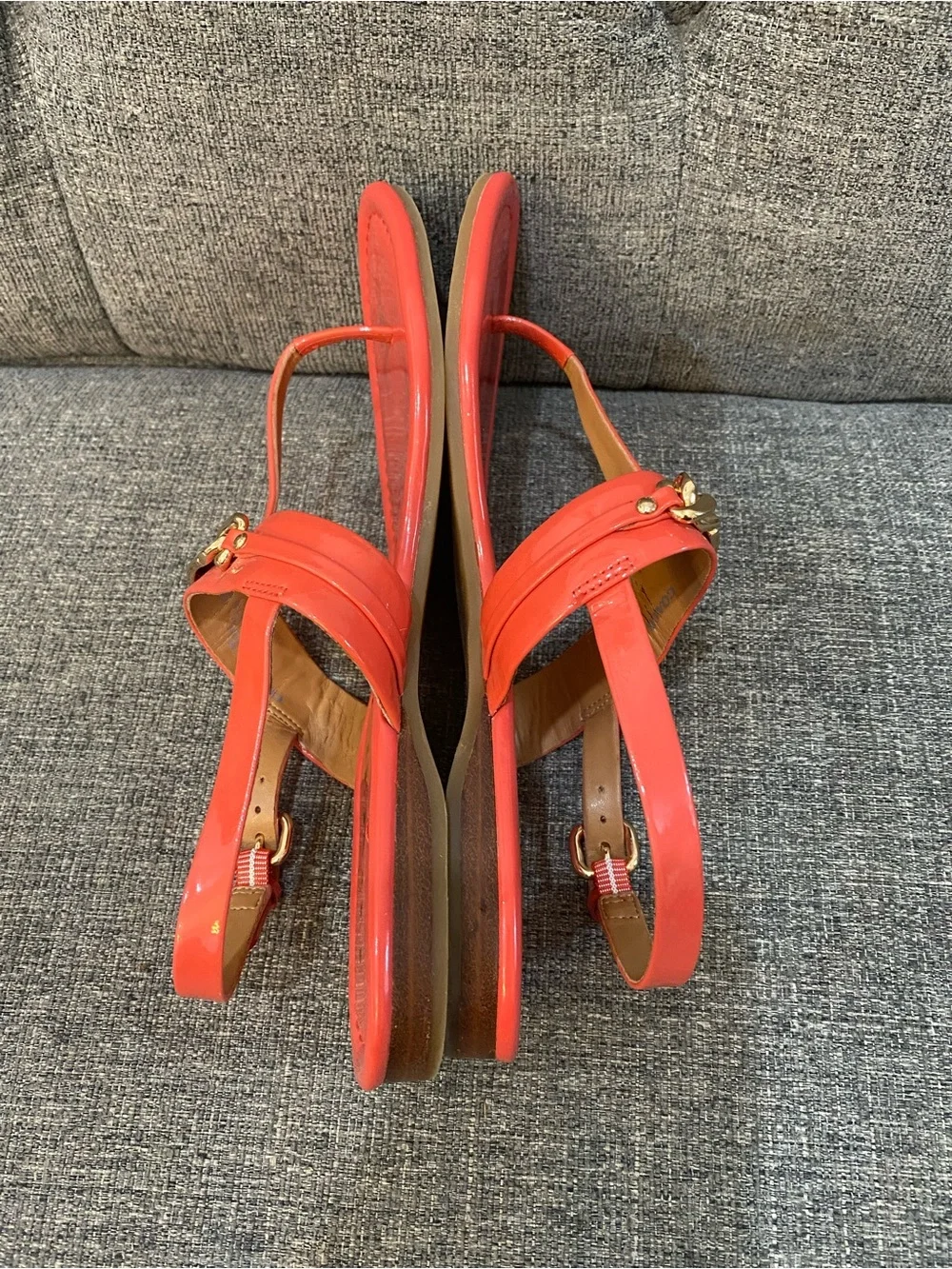Coach Caterine Coral Patent Leather T-Strap Sandals Women’s Size 7.5